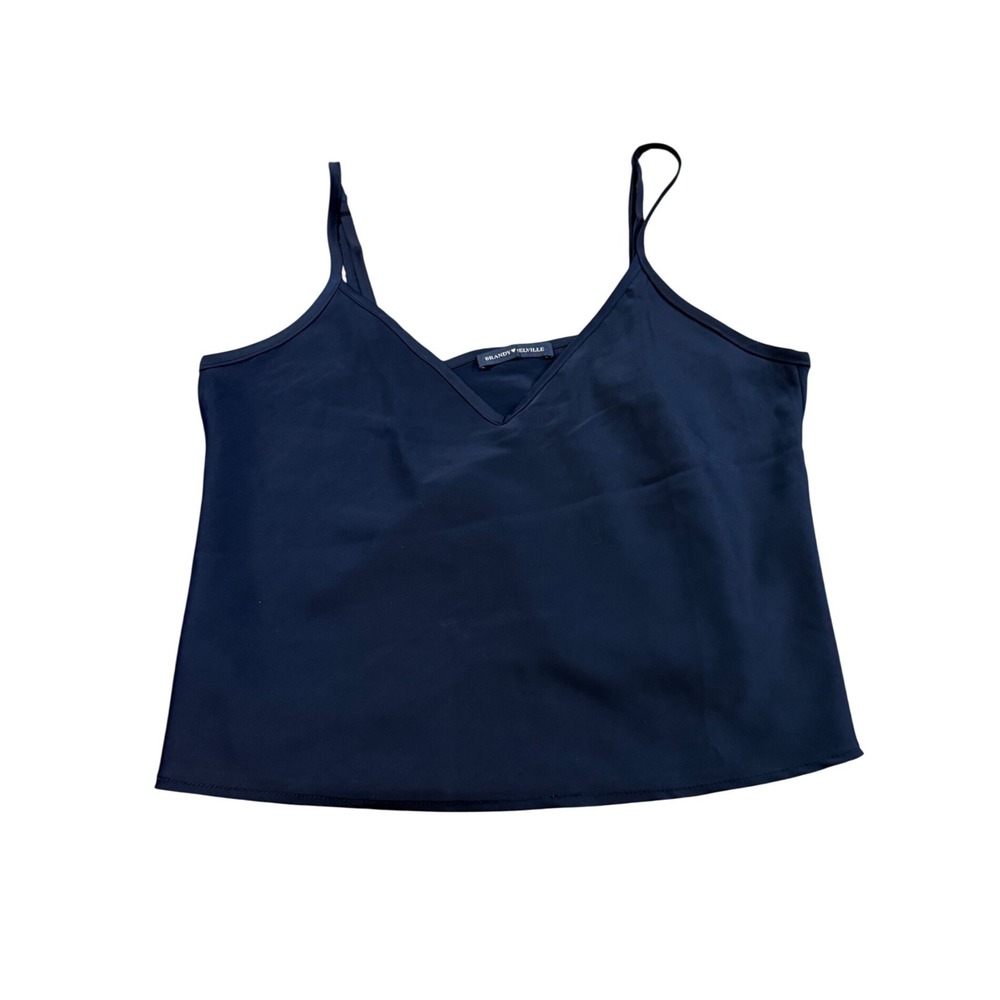 Brandy Melville Camisole Navy Blue V-Neck Spaghetti Strap Silky Minimalist S/M